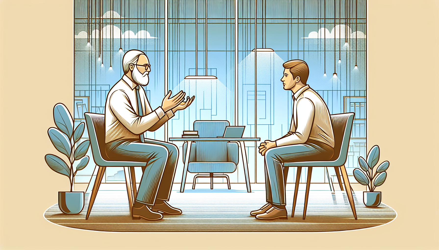 Illustration of a workplace coach providing guidance to an employee