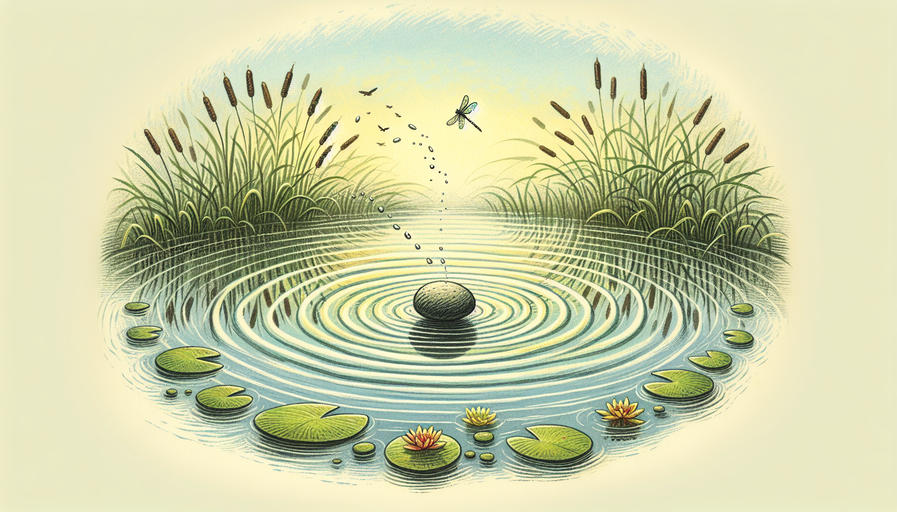 Illustration of a single thought causing ripples in a pond