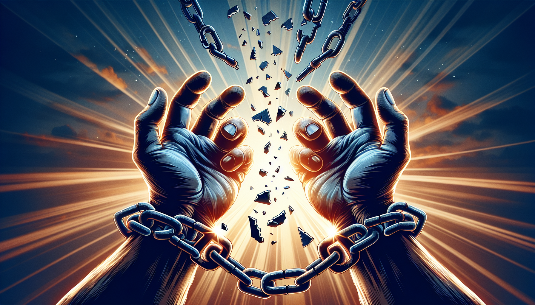 Illustration of breaking chains representing limiting beliefs
